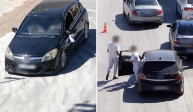 Ehliyetsiz sürücü eşiyle yer değiştirdi, drondan kaçamadı