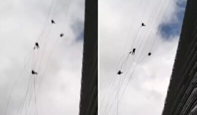 Yürekleri ağız getiren görüntü! Ekmek parası için çıktıkları metrelerce yüksekte böyle savruldular