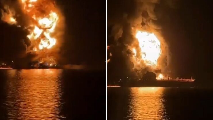 Basra açıklarında vurulan petrol tankeri cayır cayır yandı